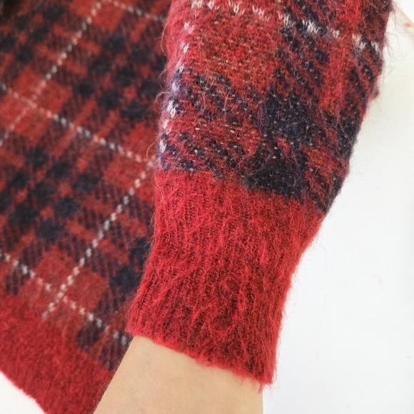 J‎ Crew Mohair Wool Blend Pullover Sweater Size XS Plaid With Elbow Patches Red - Picture 14 of 14